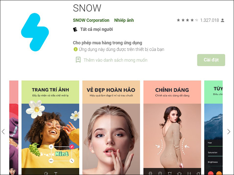 Ứng dụng Snow tr&ecirc;n CH Play